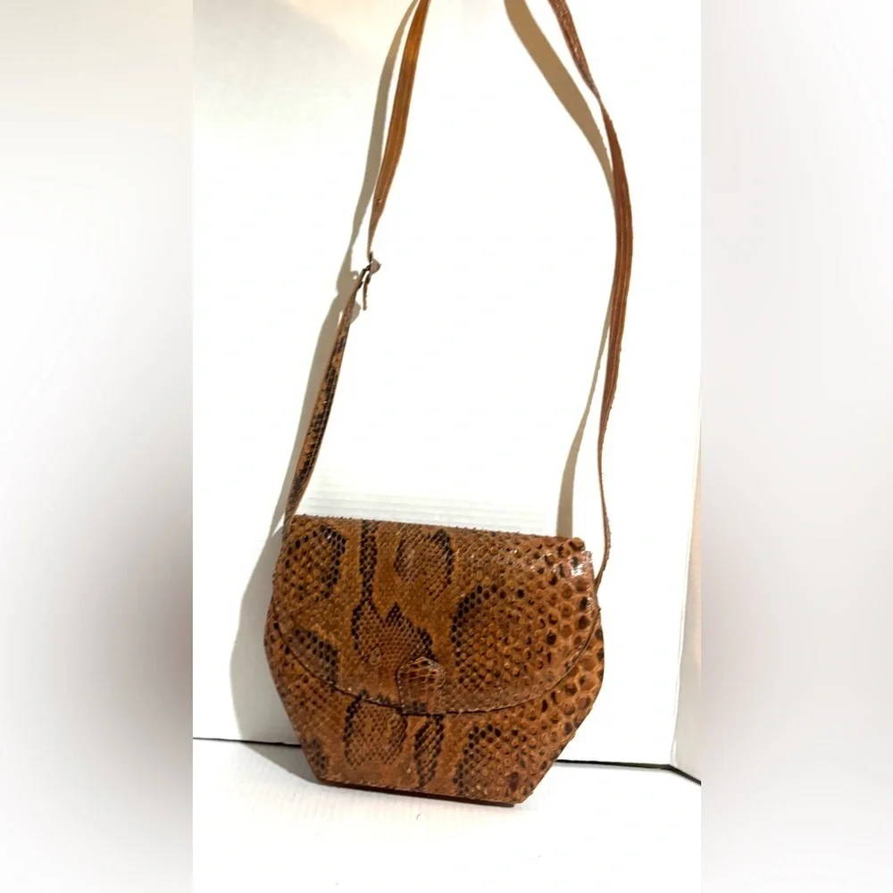 Brown vintage Snake leather Crossbody Bag